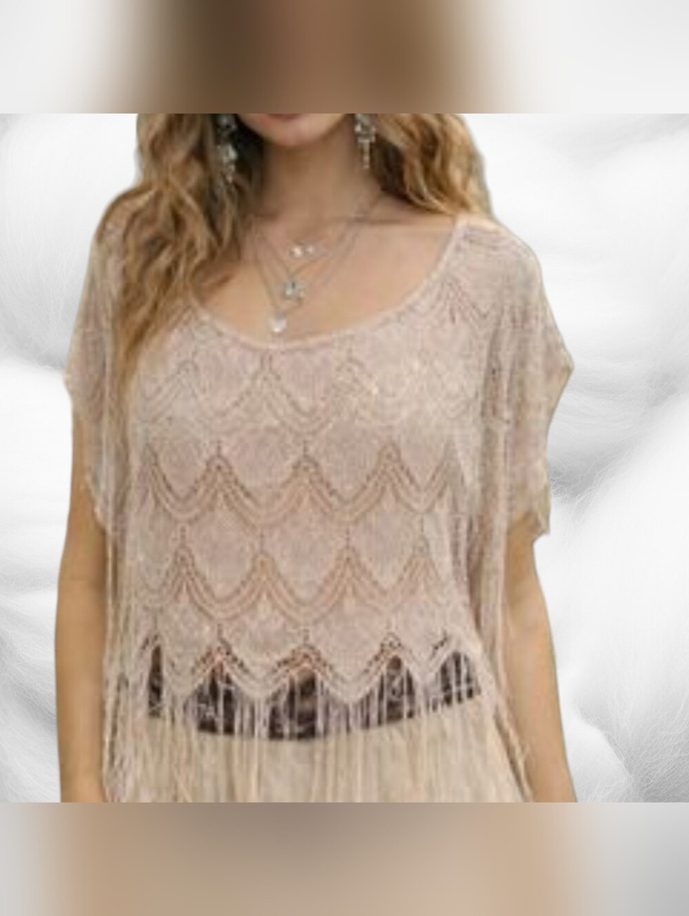 Paper Crane Lace Fringe Tunic Top - Blush